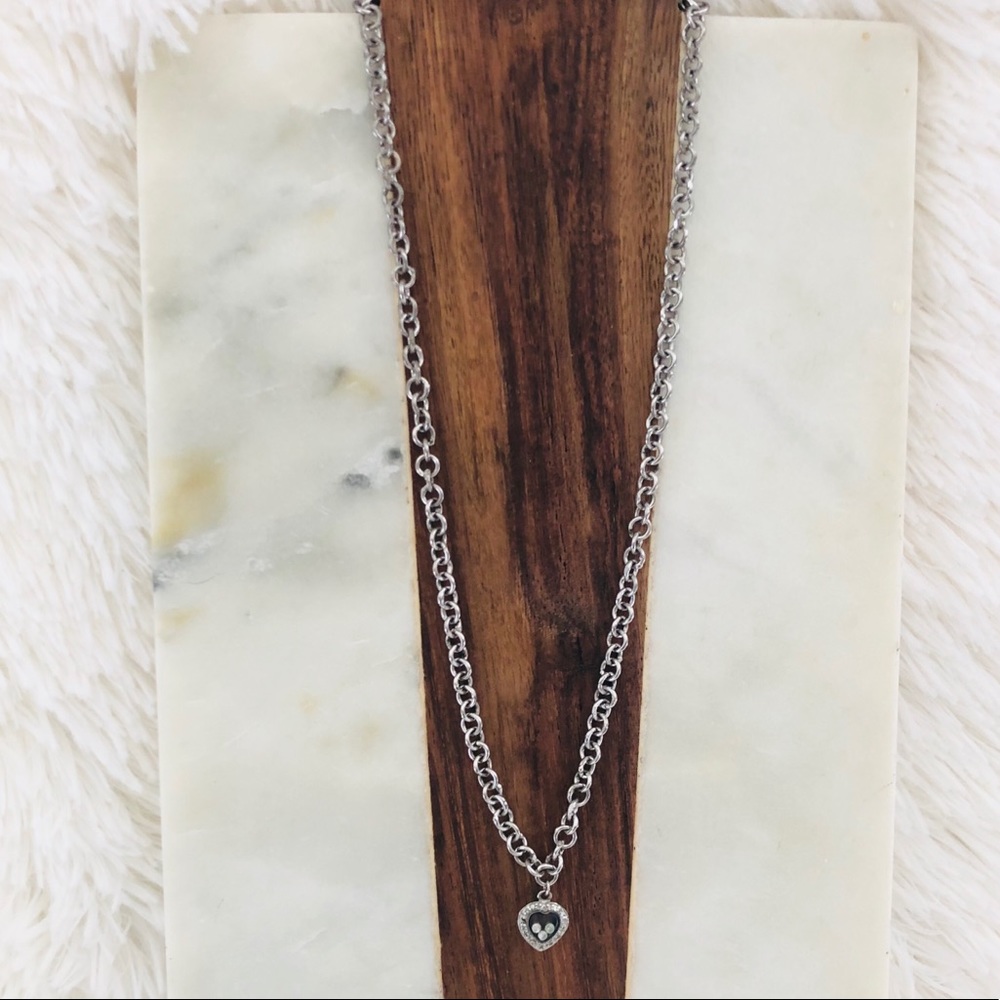 Silver toned heart necklace with crystal beads on the interior of glass chain - Picture 8 of 11